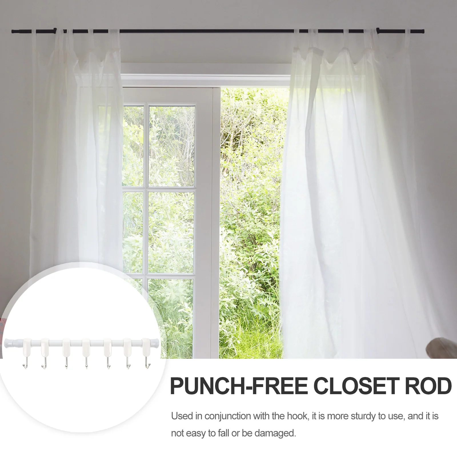 

Retractable Curtain Rod Hook Set White Multi function Hanging Pole for Shower Bathroom Closet Clothes Rail Shoe Rack RV Cabinet