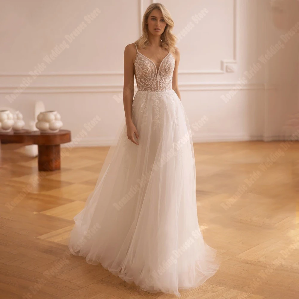 Eleganti abiti da sposa da donna a trapezio Appliques di pizzo a cuore abiti da sposa da principessa personalizzati senza maniche Vestidos De Novias