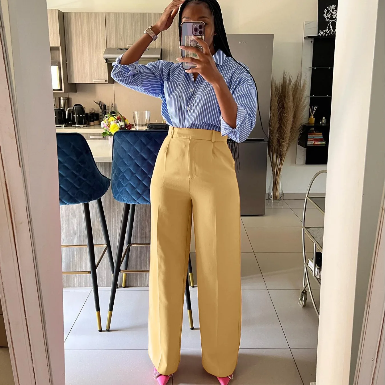 

Autumn Fashion Office Wear High Waist Pants For Women Formal Pants Office Outfits Pencil Trousers Solid Ladies Wide Legs Pants