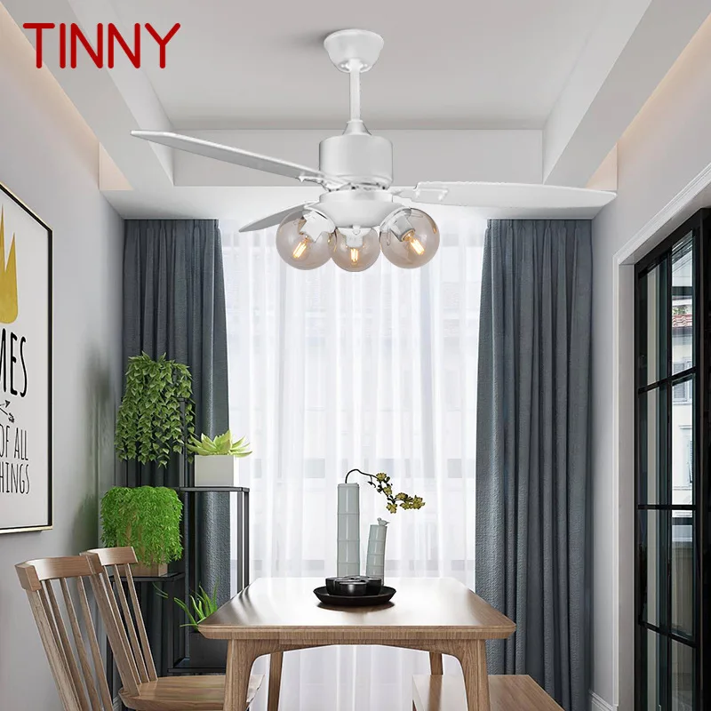 

TINNY Modern Ceiling Fan With Light Nordic Creative Glass Lamp With Remote Control White for Home Living Room Bedroom