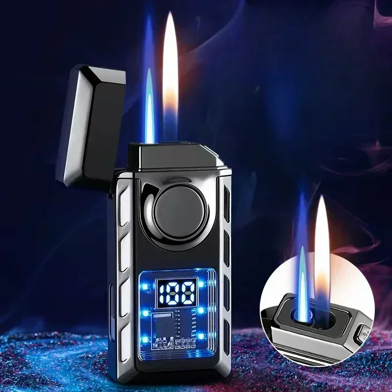 Rechargeable Piezo Pulse Windproof Cigar Cigarette Lighter Jet Butane Torch Gas Two Types Flames Lighters Smoking Accessory