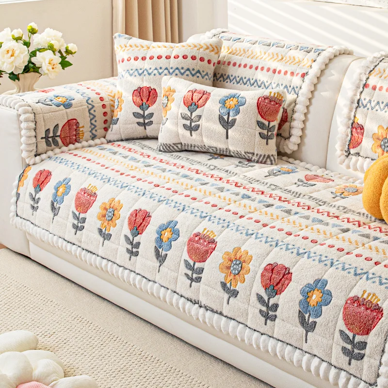 

1 шт., милый мультяшный плюшевый чехол для дивана, осенне-зимний теплый коврик для сиденья дивана, пыленепроницаемый нескользящий чехол для дивана L для гостиной