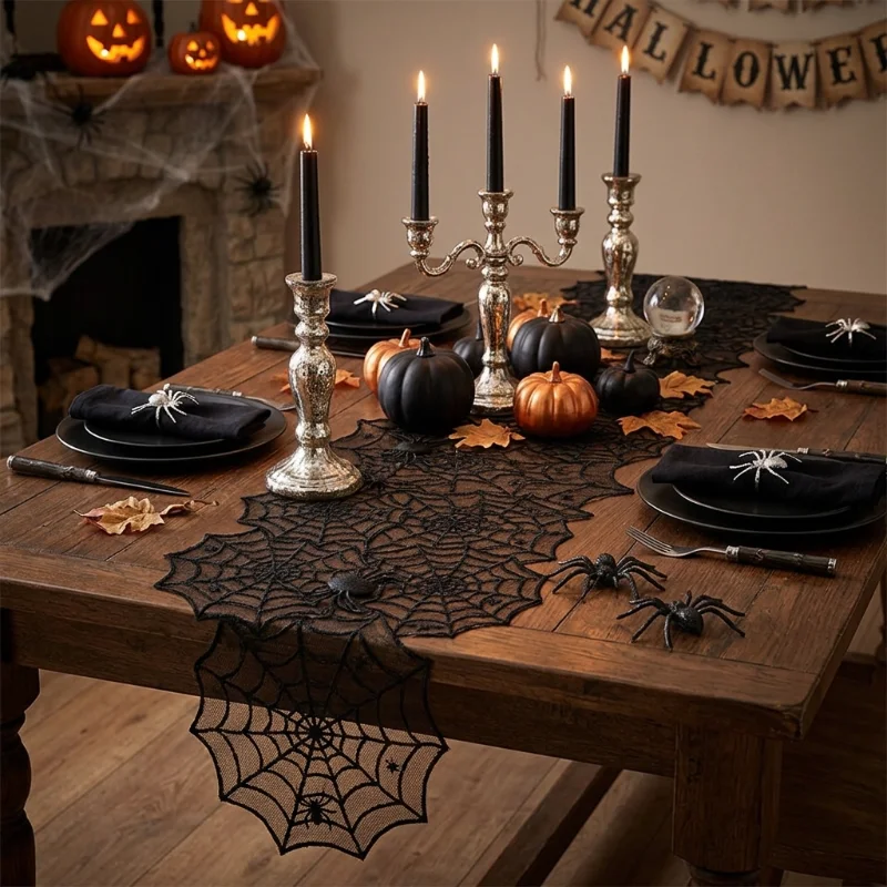 Halloween Tablecloths Spider Web Mantel Towel Bat Spider Table Flag Lampshade Table Decoration Halloween Home Decor Sets