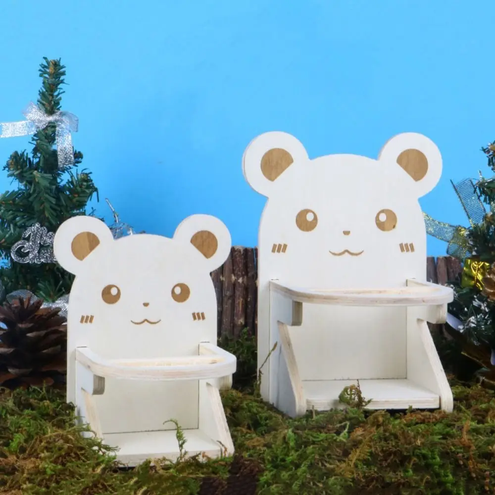 

Hamster Habitat Decor Wooden Hamster Dining Chair Handmade DIY Hamster Seat Cartoon with Tray Hedgehog Fun Toys Photo Props