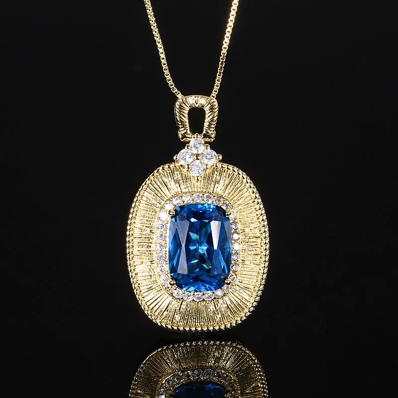 

New Jewelry Blue Spinel Gold Vintage Exquisite Pendant Necklace Main Stone 10*14