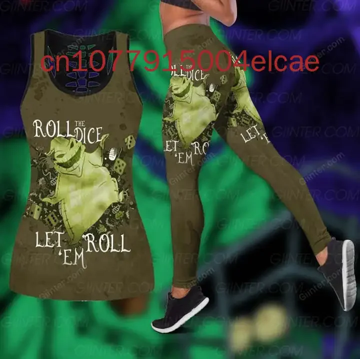 New Oogie Boogie Women's Hollow Vest + Women's Leggings Yoga Suit Fitness Leggings Sports Suit Disney Tank Top Legging Set