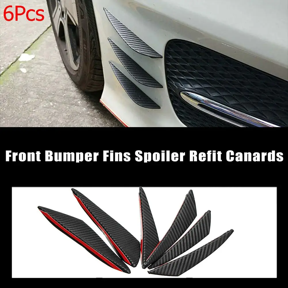 

6Pcs Auto Sticker Rubber Front Bumper Fin Canard Valence Car Spoiler Carbon Fiber Look Splitter