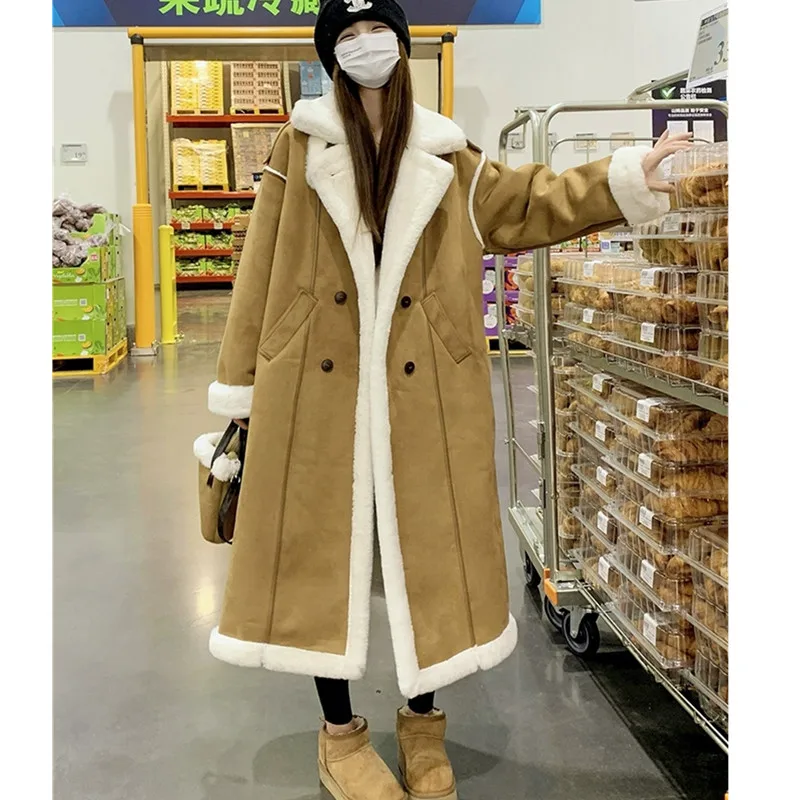 Fur integrated lamb fur coat Jacket 2025 Winter New Korean version Long Suede Thick Coat Women's Warm Long Parka Overcoat