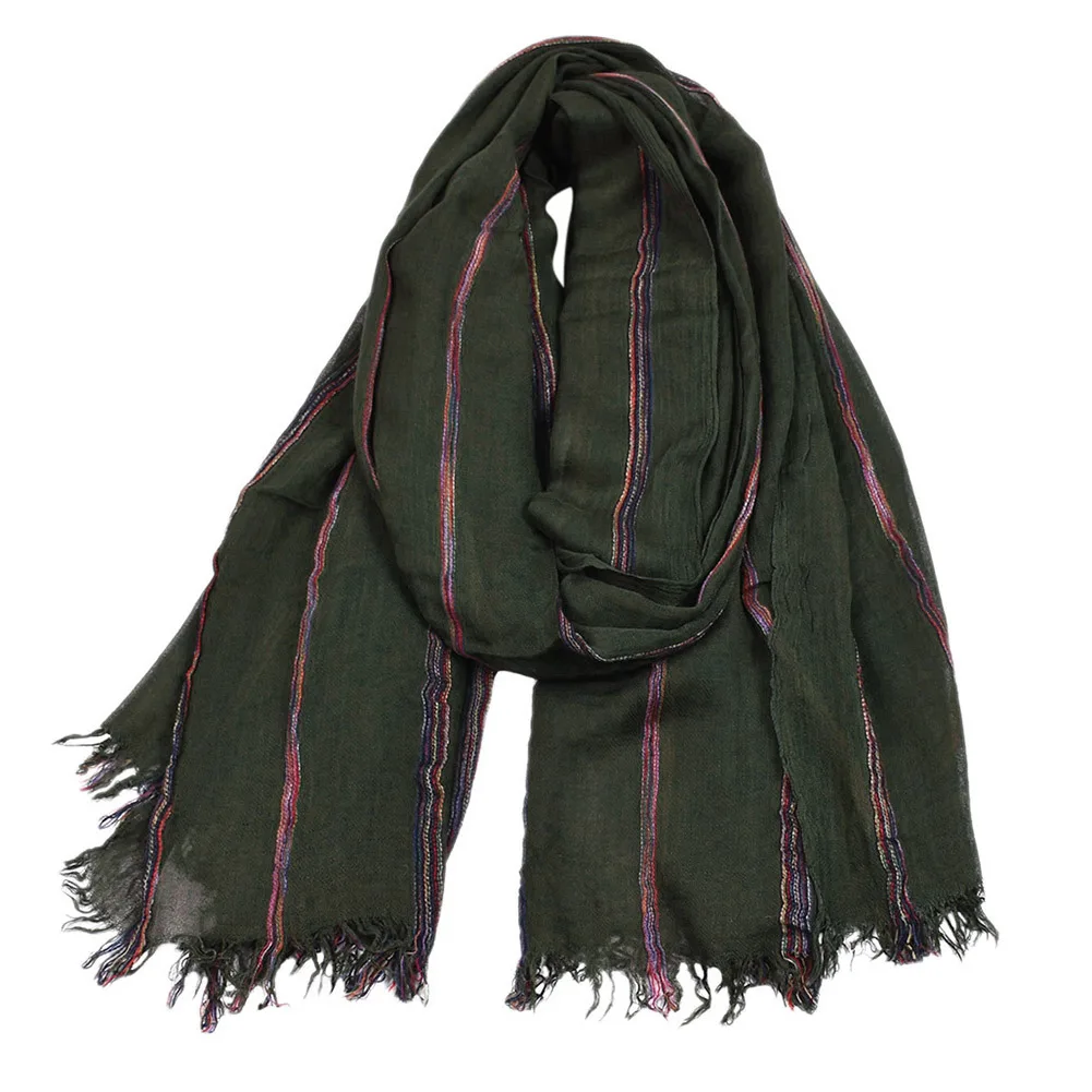 Bufanda de algodón y lino a rayas para hombre, Pashmina cálida, chal de moda de marca, Otoño e Invierno