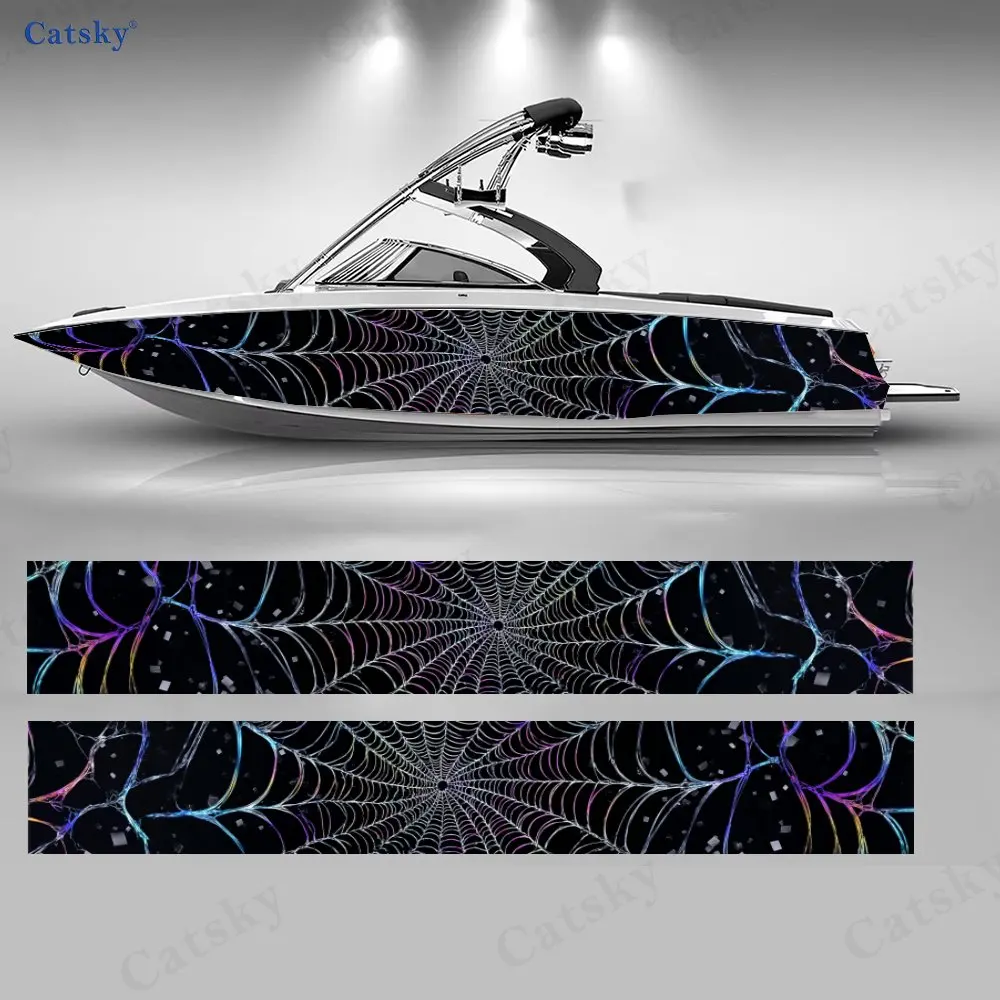 

Vibrant Spider Silk Boat Stickers, PVC Waterproof Durable Vinyl Wrap Decals for Fishing Boats, Durable and Stylish Design