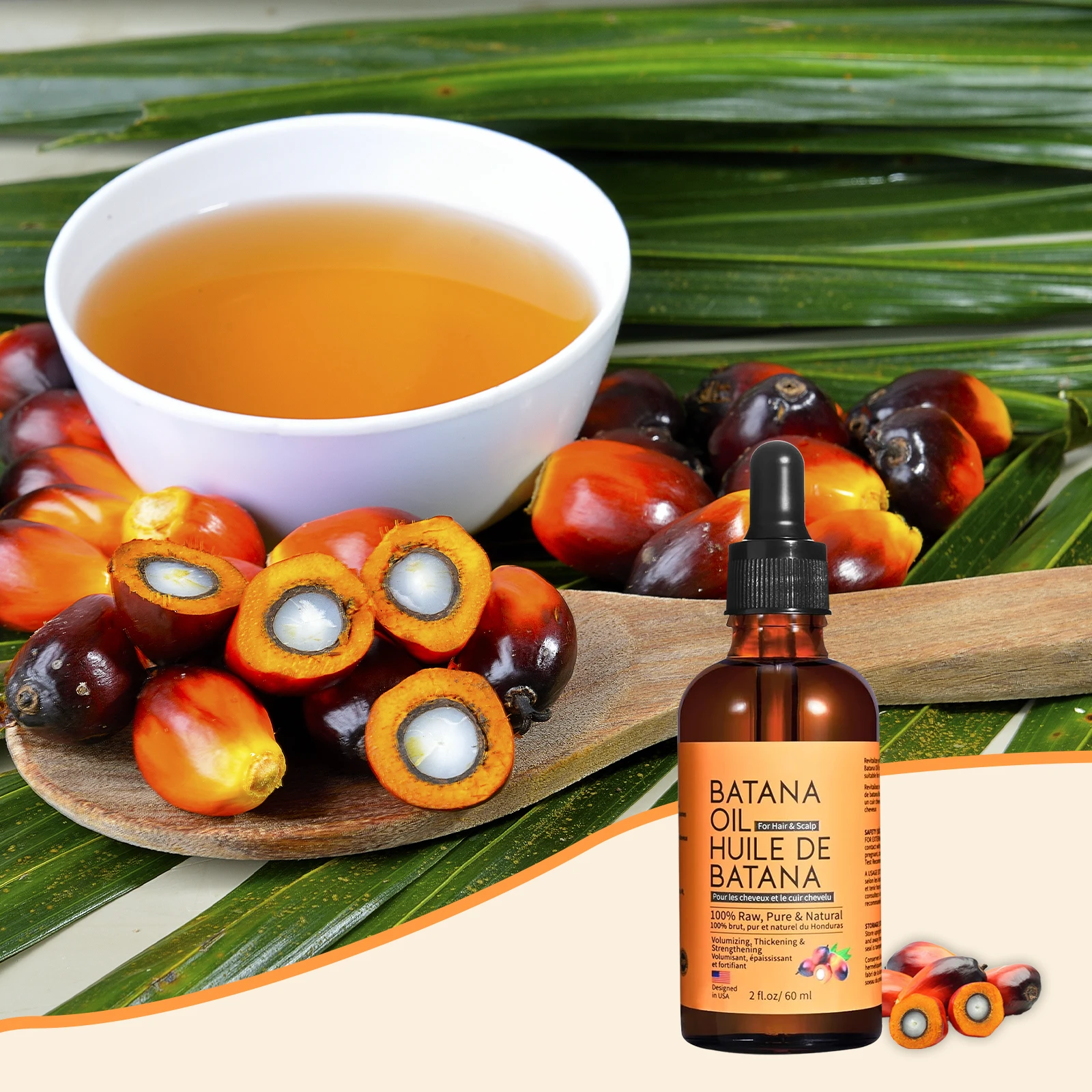 

60ml Batana Hair Oil Anti Hair Loss for Thicker Fuller Hair Natural Elaeis Oleifera Oil Strengthen & Volumize Scalp Nourishment