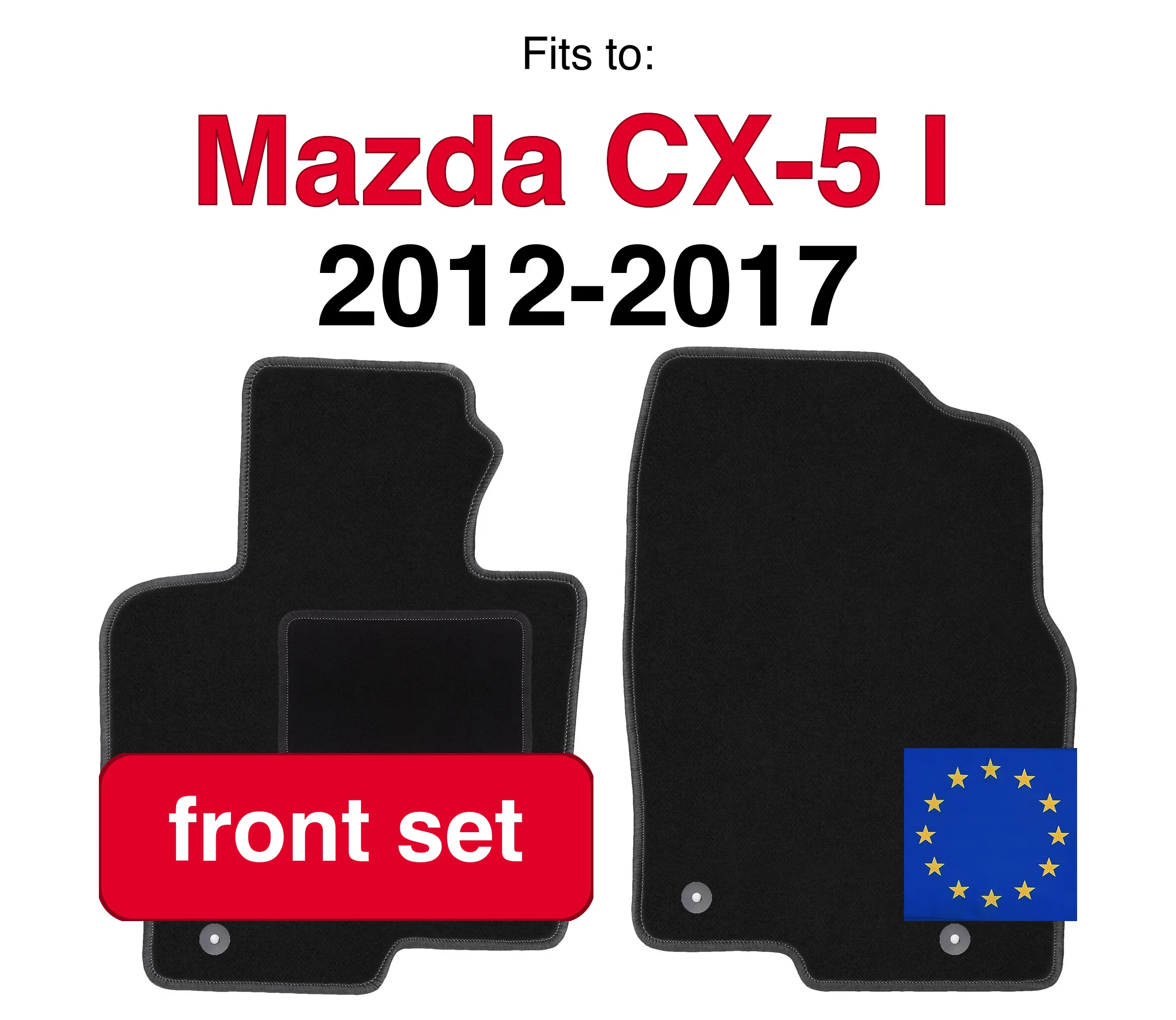 Image of Auto-Velours-Fußmatten vorne für Mazda CX-5 I SUV (2012-2017) – Schwarz (2 Stück) Set Vordere Auto-Fußmatten