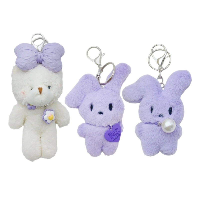 Lovely Cartoon Rabbits Bear Keychain Decors Bag Ornament Stylish Key Adornment Key Holder Suitable for Everyday Use