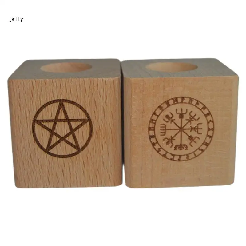 Wooden Pentacle Runes Holder Wiccan Witchcraft Altar Ritual Light Holders 448C