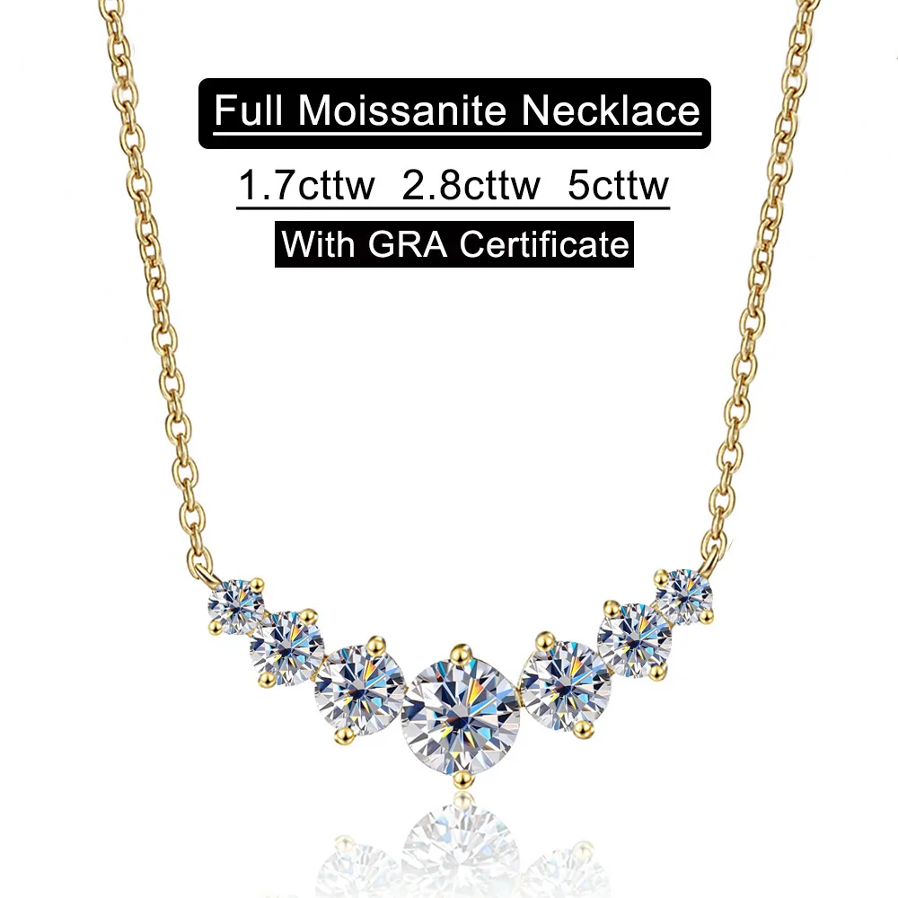 Serenity 1.7cttw D Color All Moissanite Necklace for Women Wedding Bridal S925 Silver Smile Pendant Neck Chain Anniversary Gift