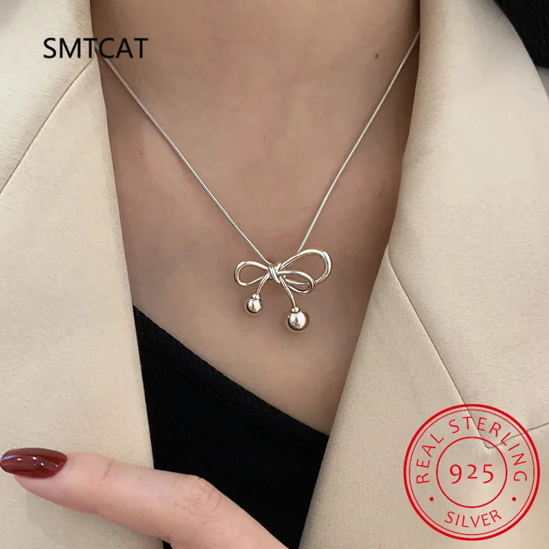 925 Sterling Silver Bow-knot Pendant Sweater Necklace Charm Women Girl Summer New Fashion Clavicle Chain Party Jewelry Gift