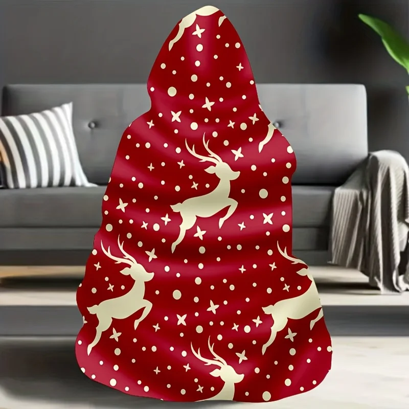 red Hooded Cape Blanket Cute Christmas-Themed Throw, Soft and Warm for Home, Kitchen, Sofa, or Camping Use Perfect Gift