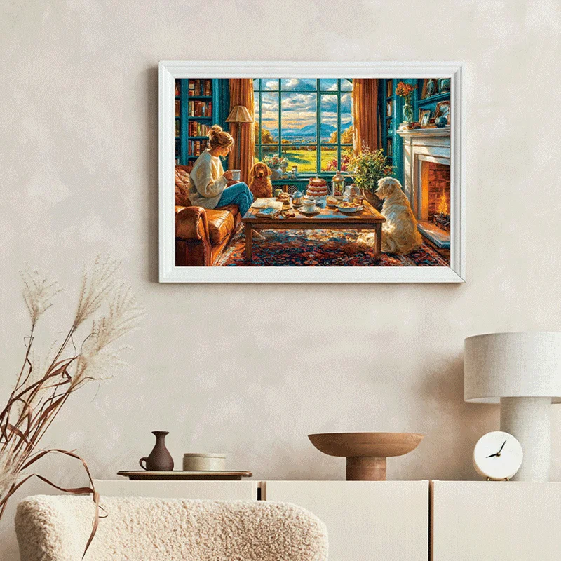 لغز صغير مكون من 1000 قطعة - لحظة مريحة للفتيات والكلاب (15 بوصة × 10 بوصة) - مقاس عالي الدقة، أقسام الحروف الخلفية، هدية مثالية لعيد الميلاد