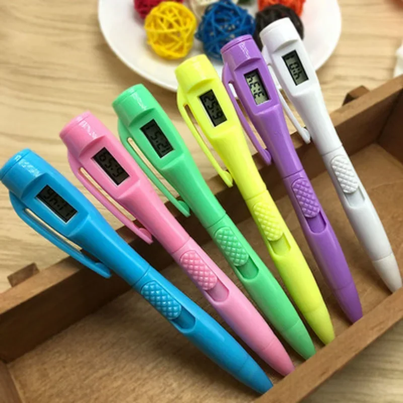 Electronic Watch Ball Pen for Office Clock Test Kawai Creative School Students Supplies Blue Ballpoint Pens Korean Stationery