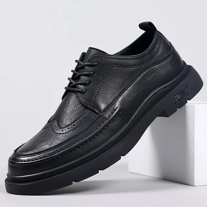 

Leather Shoes Men's Casual Shoes Carved Style Thick-soled Formal Shoes British Style Business Formal Wear Trendy Lace-up Shoes