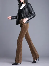 Solid Female Corduroy Trousers Autumn Winter Women's Flare Pants Comfortable Stretch Chic and Elegant Original Korean Fashion G