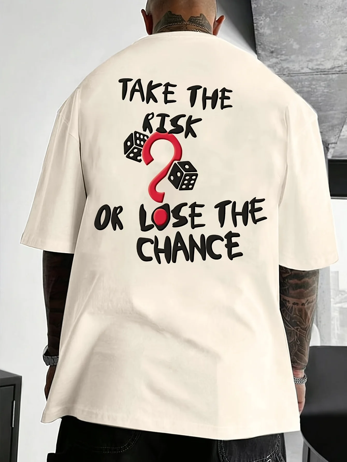 Take The Risk or Lose The Chance Dice Print on Premium Soft 100% Cotton Mens T Shirt Perfect for Summer Streetwear Vibe