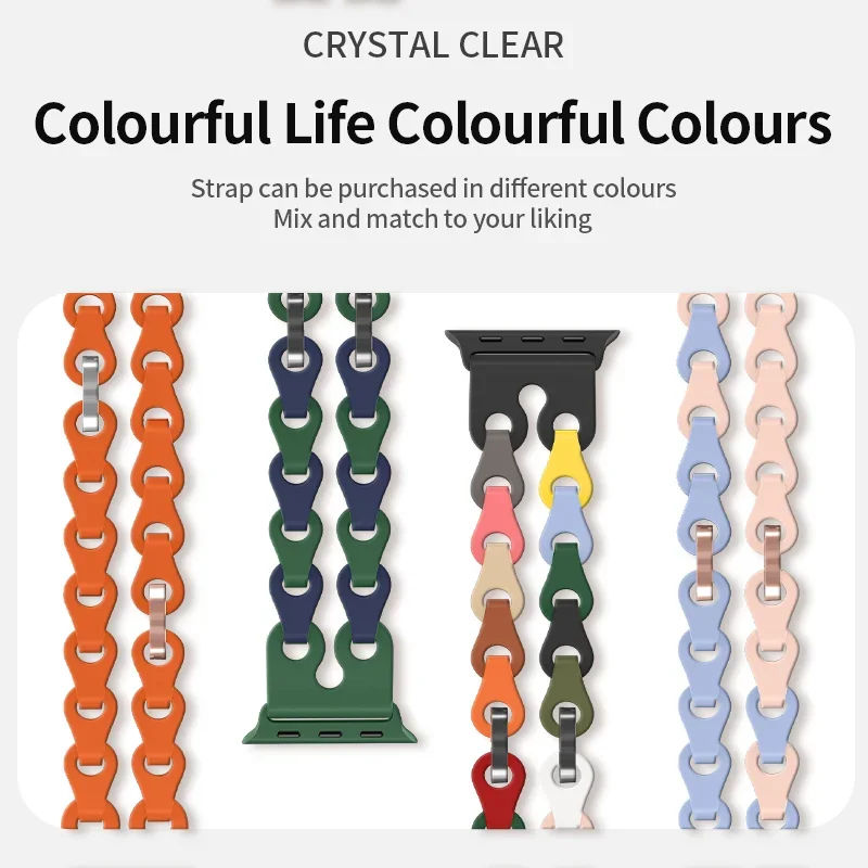 Women Chain Silicone Strap for Apple Watch Band Ultra 2 49mm 46mm 44mm 42mm 45mm 41mm Bracelet for Iwatch Series 10 9 8 7 6 SE 5