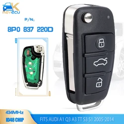 KEYECU 8P0 837 220D Flip Remote Key Fob 3 Button 434MHz ID48 Chip for Audi A1 Q3 A3 TT S3 S1 2005 2006 2007 2008 2009 2010-2014