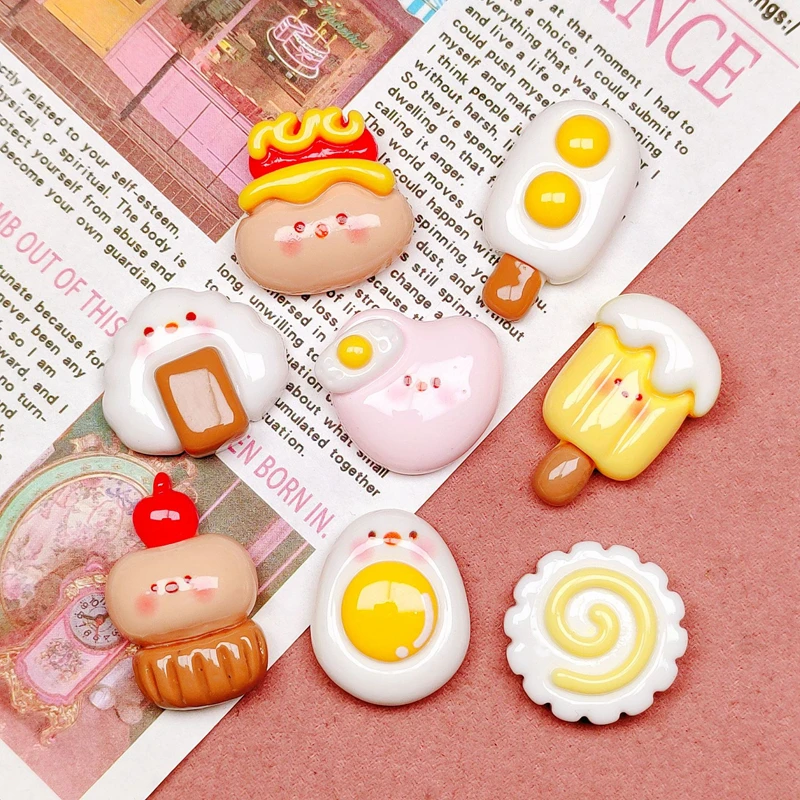 10 Pcs Cute Bright Surface Cartoon Ice Cream, Fried Eggs, Cake Resin Scrapbook Diy Jewelry Children Gift Hairpin Accessories