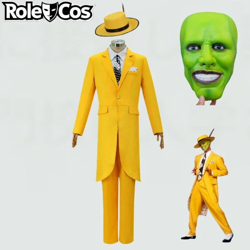 

Маска Джима Керри Косплей Костюм Желтая Униформа Маска Шляпа Полный Комплект Наряды Размер Кино Хэллоуин Карнавальный Костюм Для Вечеринки Взрослых Мужчин