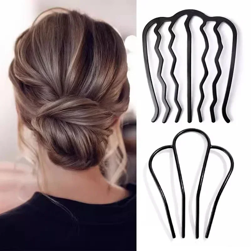 9/1pcs Black Metal U Shape Hairpin Comb Women Messy Bun Hair Pin Clips Braiding Twist Fork Curly Updo Sticks Hair Styling Tools