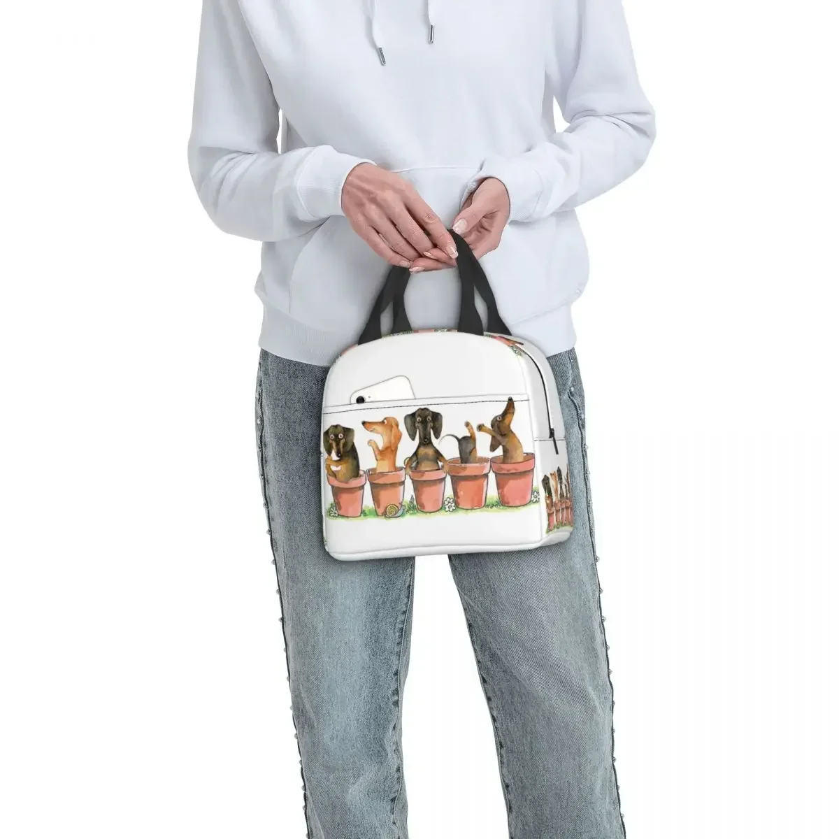 Dachshund Flower Pots Insulated Lunch Bags Wiener Badger Sausage Dog Portable Cooler Thermal Food Lunch Box Work School Travel