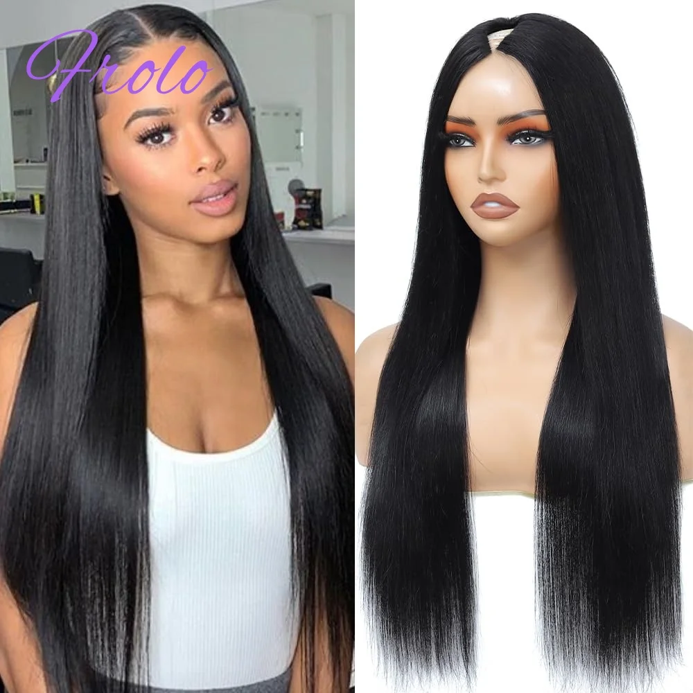 

30 38Inch V part Wig Long Straight Human Hair Wig 200 Density Upgrade Upart Wigs 100% Human Hair Head Clip In Half Wig For Women