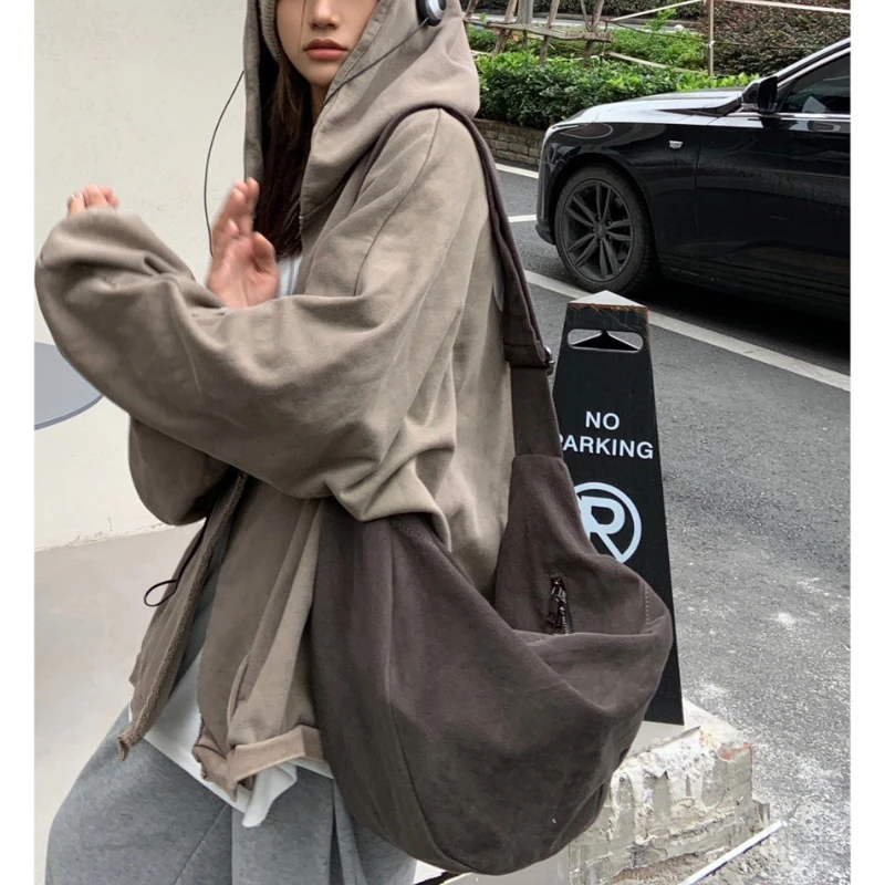 

Коричневая женская парусиновая сумка-бродяга в стиле ретро, простая женская сумка через плечо большой вместимости, осенне-зимняя повседневная сумка-кошелек, сумка подмышками