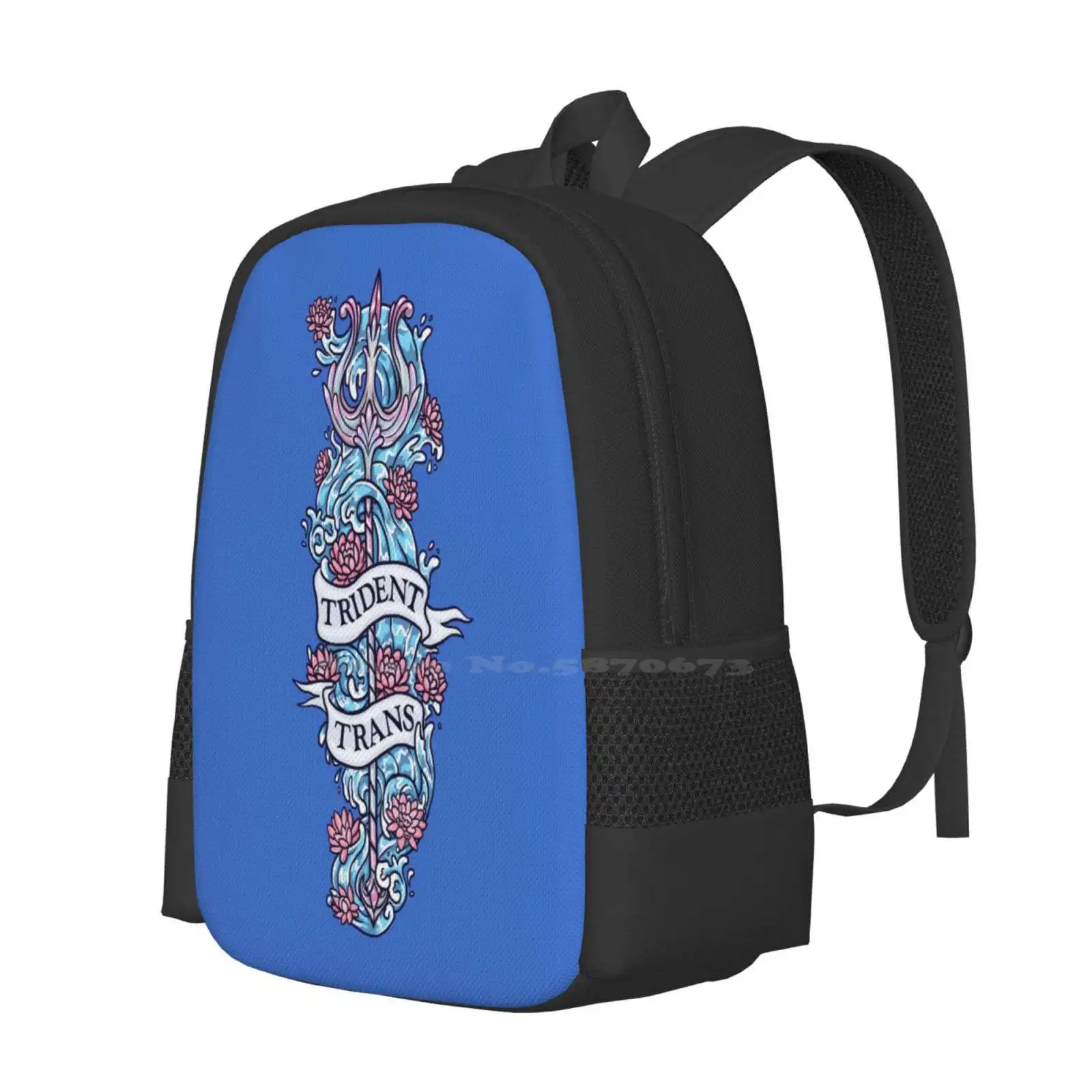 Trident Trans Bag Backpack For Men Women Girls Teenage Gnc Mermay Lgbtqqiap Pride Water Lilies Mermaid Trident Weapon Waves