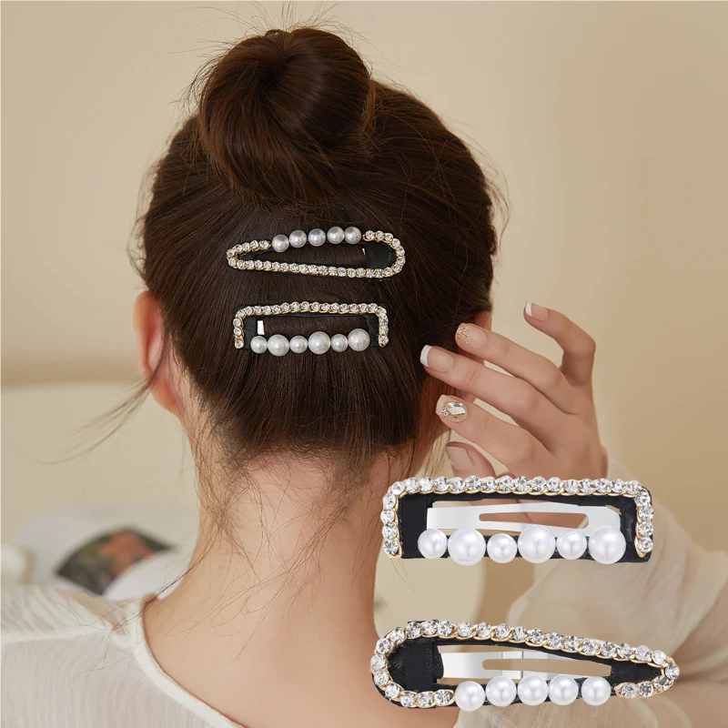 

CHIMERA 2pcs Rhinestone Pearl Hair Clips for Women Simple Geometric Hair Barrettes Trendy Hairgrip Hairpins Hair Accessores