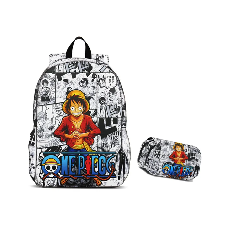 Mochila de Anime de One Piece con Luffy y Zoro, Estuche para Lápices, Bolso Escolar Moderno de Dibujos Animados para Niños, Adolescentes y Estudiantes Universitarios, Útiles Escolares, Estuche para Lápices para Niños