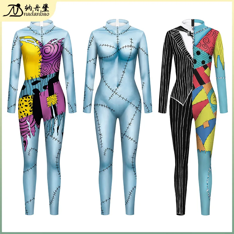 

European and American Halloween Christmas Horror Night Cos Costume Sally Cosplay 3D Digital Printing Jumpsuit Leggings Woman