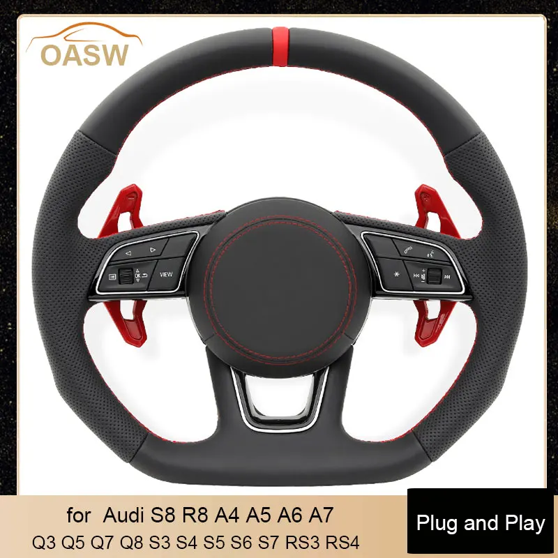 

Car Steering Wheel with Red Paddle Stiching for Audi A3 A4 A5 A6 A7 A8 S3 S4 S5 S6 S7 S8 Q3 Q5 Q7 Q8 R8 RS RS3 RS4 RS5 RS6 RS7