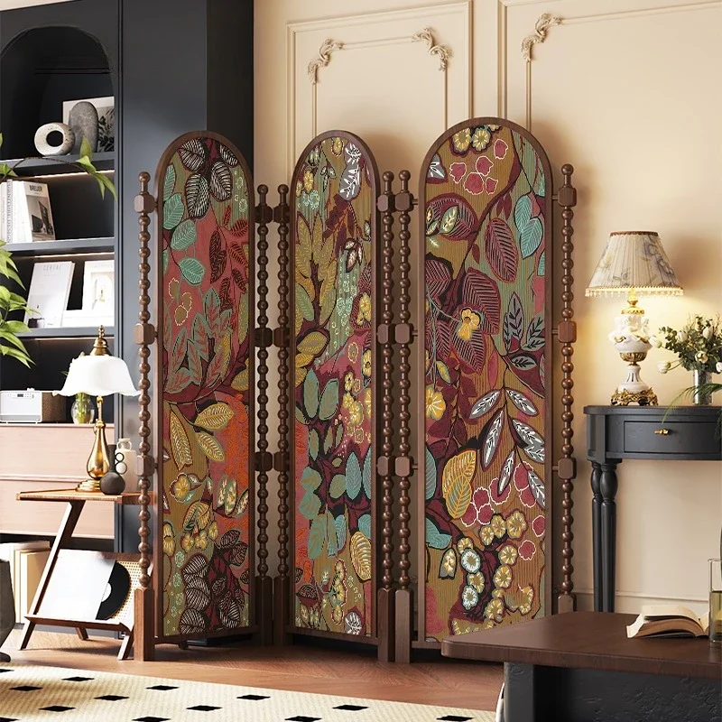 Medieval flower solid wood  partition living room folding mobile medieval sofa clothing store bedroom background