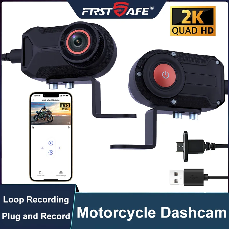 2K HD Motorcycle DVR WiFi APP IP66 Waterproof 170 Degree Wide Angle Lens Loop Recording HD Video Dash Cam