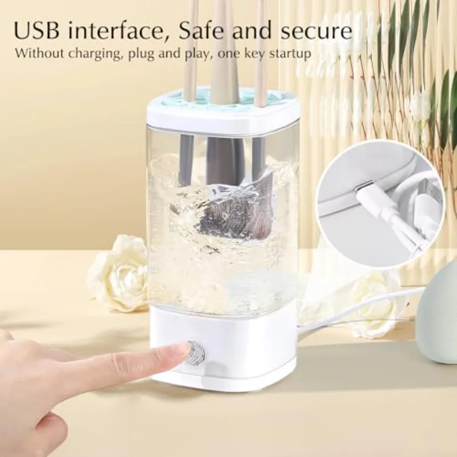 Limpiador de brochas de maquillaje eléctrico con limpieza profunda de 8000 RPM, máquina de limpieza de brochas de maquillaje automática Compatible con todo el cuerpo Visual