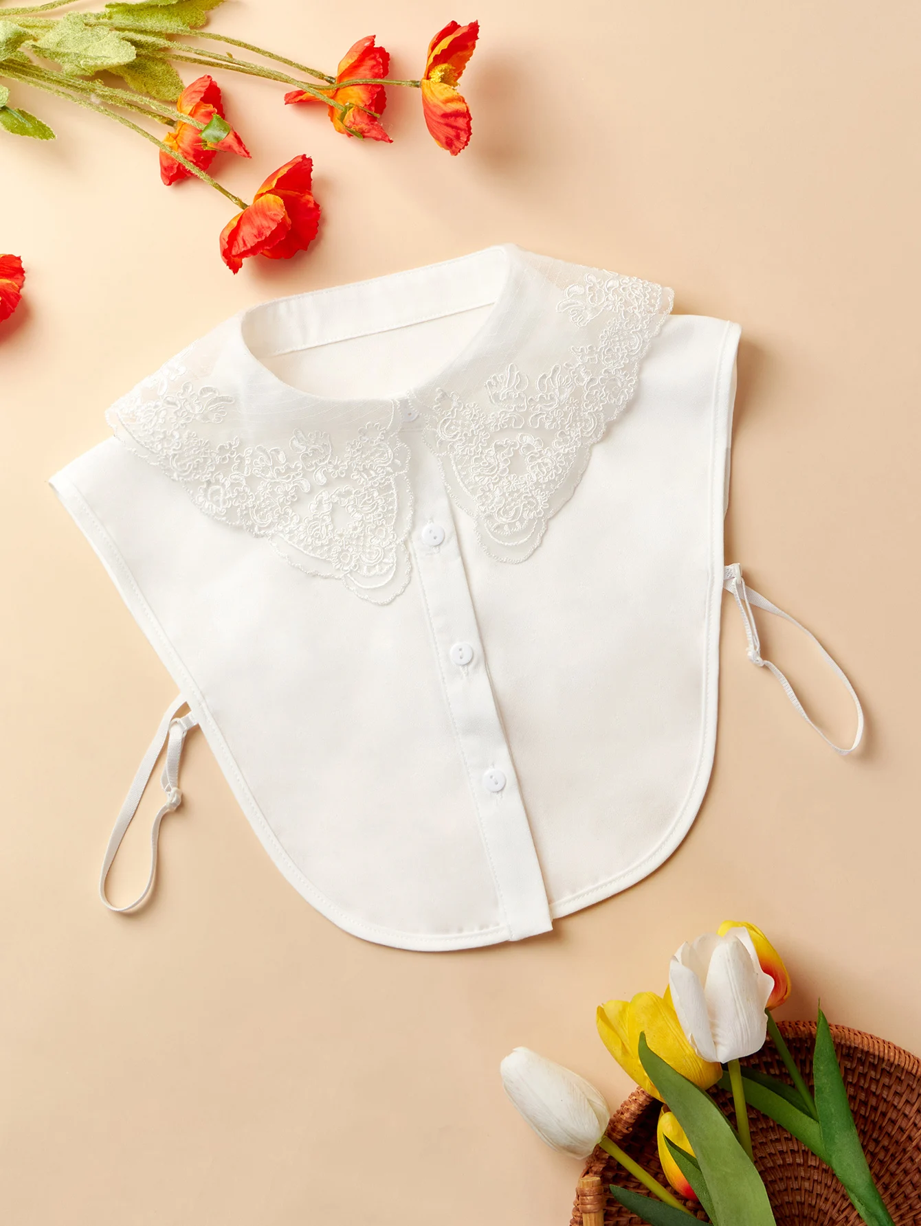 

Цельный универсальный и модный искусственный воротник из органзы в стиле ретро с вышивкой.