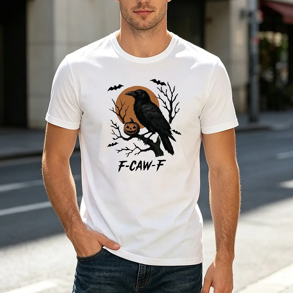 Gothic Halloween Crow Pumpkin Men Tee Spooky Holiday Season Costume Party Fright Night Graphic Shirt Spooky Holiday Daily Tops