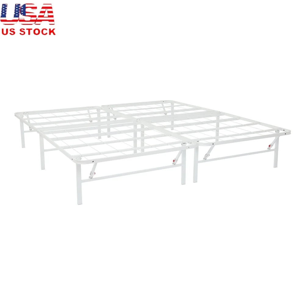 

High Profile Foldable Steel Platform Bed Frame Storage Under Frame No Box Spring Required Easy Assembly Durable Heavy Duty