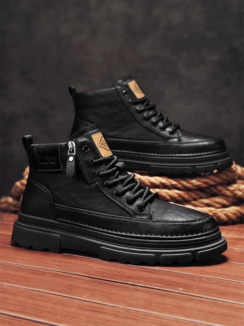 Casual  Boots Men's Lightweight British Style Leather Shoes Suitable for Work All-Match Short Tube Boots Spring Autumn
