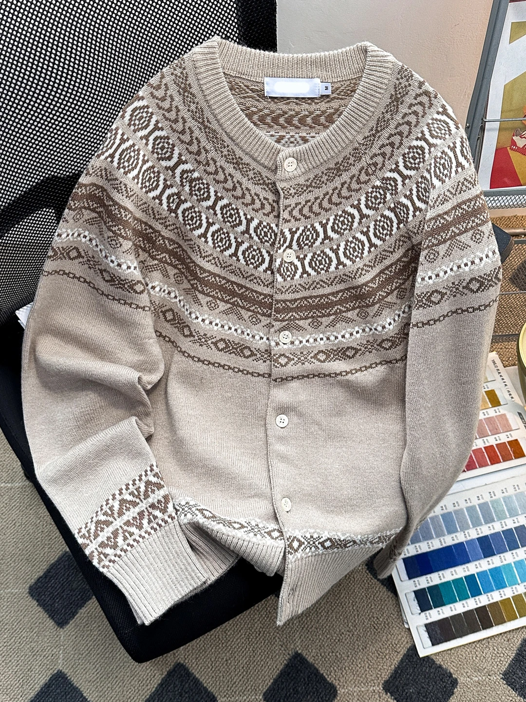 

Вязаный кардиган Thiened для мужчин, зимний теплый свитер с геометрическим узором, винтажный длинный кардиган для пар