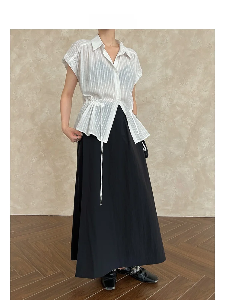 

Bla Асимметричная юбка-миди с эластичной резинкой на талии, женская юбка трапециевидной формы с высокой талией, однотонная H-образная форма, свободный крой