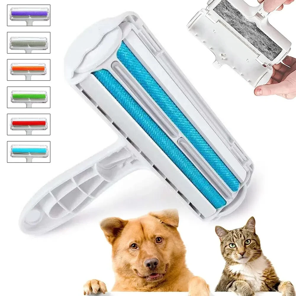 Pet Hair Roller Remover Lint Brush 2-Way Dog Cat Comb Tool Convenient Cleaning Dog Cat Fur Brush Base Home Sofa Clothe Cleaning