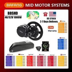 Bafang Motor 48V 52V 1000W BBSHD Electric Mid Drive Motor Electric Bicycle Ebike Conversion Kits With13AH 20AH Lithium Battery